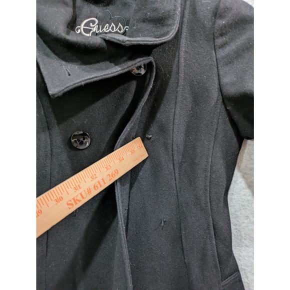 GUESS Wool Blend Coat Women's Small Black Button Front Long Sleeves - Picture 8 of 15